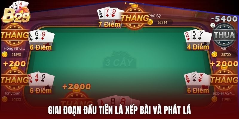 Giai đoạn đầu tiên là xếp bài và phát lá